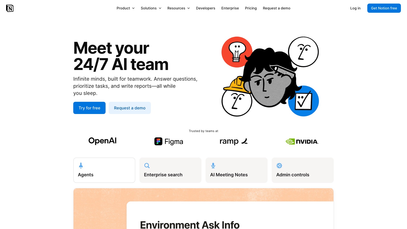 Notion page with the AI panel summarizing a meeting
